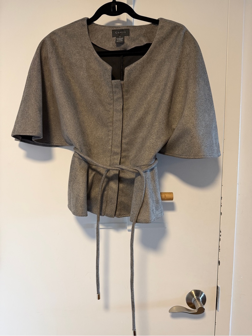 Gracia Gray Belted Cape Sleeve Top